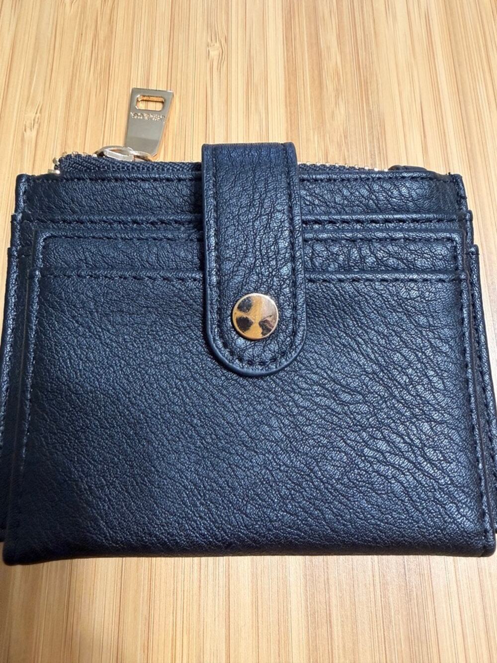 Jen & Co Black Bifold Card Holder Zip Coin Wallet NEW